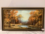 Large framed original nature scene oil painting signed by artist G. Neczyporuk, approx 54 x 30 in.