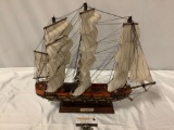 Fragata Espanola ano 1780 wooden ship model w/ cloth sails, approx 20 x 19 x 7 in.