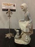 Vintage LLADRO by Daisa large porcelain girl w/ rabbit figurine, handmade in Spain, approx 5 x 4 x