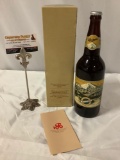 Sealed 1978 RAINIER BEER 100th Anniversary bottle w/ box and paperwork, approx 3.5 x 12 x 3.5 in.