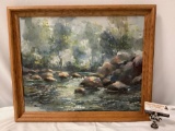 Vintage framed original nature scene oil painting signed by artist Elma Koppel, approx 22.5 x 18.5