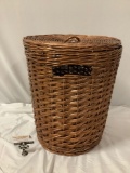 Woven hamper basket w/ lid and handles, approx 20 x 16 in.