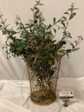 Old antique French wire Basket with faux flower arrangement, approx 12 x 28 in.