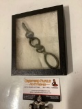 Rare find: old antique metal Sabre CS Cavalry Canteen Strap hanger / hook in window box case, approx