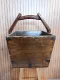 Primitive Wooden Chinese Water/Rice Basket w/ Brass Hardware