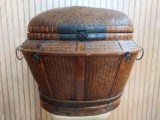 Woven Chinese Basket w/ Hinged Lid & Brass Hardware