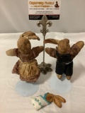 3 pc. lot of antique/vintage handmade rabbit family stuffed animal toys; mother, father and baby