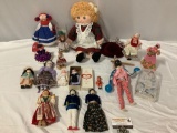 Lg. lot of vintage dolls, marionette puppet w/ shakers, Amish doll w/ box, The Apple Cheeks Doll w/