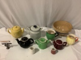 10 pc. lot of vintage pottery/ ceramic tableware: Hall tea pot, Shenango, Czechoslovakia creamer,