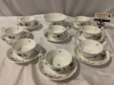 17 pc. collection of antique hand painted porcelain tea cup and saucer set w/ matching bowl, approx.