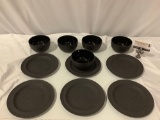 11 pc. lot of black WEDGWOOD bowls / plates, approx 7.5 in.