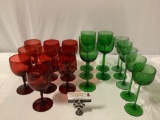 20 pc. lot RALPH LAUREN hand blown red and emerald stem drinking glasses, nice condition