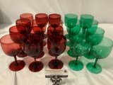 20 pc. lot RALPH LAUREN hand blown red and emerald stem drinking glasses, approx 3.5 x 6.5 in.