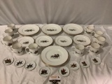 RARE 42 pc. set vintage 1983 RALPH LAUREN gold rimmed fine English bone china polo design plates &