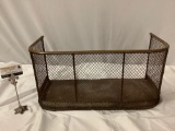 Vintage / antique brass fireplace wire screen log catcher, approx 25 x 12 x 12 in.