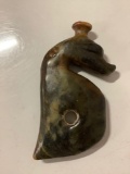 Unusual old carved jade pendant of Dragon Head with blade shaped body, approx 4 x 2 in.