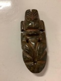 Nice old Hongshan style carved jade Sun God figurine / pendant, approx 4 x 1.5 in.
