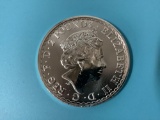 English 1 ounce silver Brittania 2 pounds coin.