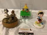 3 pc. lot of vintage music boxes; 1968 wood Anri REUGE Peanuts Snoopy, Schmid - Walt Disney