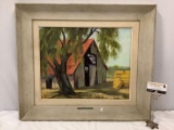 Framed Vintage Original oil painting on canvas board, The Old Barn signed by artist, approx 28 x 24