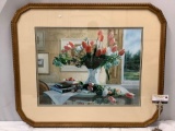 Framed hand signed art print by RL Anderson, French Tulips & Crab Apples, 151/500, w/ COA, approx 36