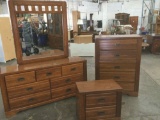 Florida furniture industries bedroom set, tallboy long dresser with mirror and nightstand/ bed