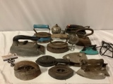 Large lot of antique/vintage irons, steam irons, electric irons; Dover Sad Iron, Steam O Matic, Best