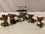 6 pc. lot of Josef Originals painted porcelain mice figurines, mouse family, approx. 2 x 3 in.