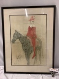 Framed vintage print: Harlequin On Horseback by Pablo Picssso, approx 24 x 31 in.