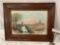 Antique framed original canvas painting signed MF, 1915, approx 24 x 18.5 in.