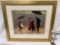 Framed Vettriano art print of people dancing in rain while servants hold umbrellas, approx 24 x 21