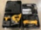 2 pc. lot DEWALT cordless power tools; right angle drill driver, speed jigsaw with cases, batteries
