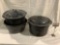 3 pc. Enamel broiler pots, 2 w/ lid, 1 with handle, approx 16 x 11 in.