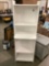 white painted wood media shelf, approx 23 x 18 x 72 in.