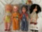 4 pc. lot of vintage vinyl / plastic girl fashion dolls, 3 sealed in packages, mod outfits