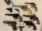 9 pc. lot of vintage toy cap guns / metal prop replica pistols in nice to worn condition; Hubley,