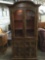 Vintage lighted 2-piece china hutch w/ glass shelves / window doors, approx 37 x 15 x 79 in.