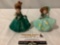 Vintage 2 pc. lot of JOSEF ORIGINALS girls in dresses holding dogs / poodles figurines, approx. 3.5