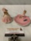 Vintage 2 pc. lot of JOSEF ORIGINALS girls in pink dresses figurines, approx. 3 x 4 in. Tray has