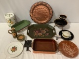 Lg. lot of tableware / decor; Gregorian solid copper plate, Baumann, Enoch Wedgwood plate and more