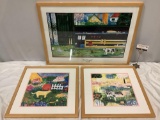 3 pc. collection of framed Mike Smith dogs / horse watercolor art prints ; The Dugout,