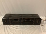 Leather bench storage trunk w/ cushioned top, approx 13 x 43 x 9 in.