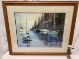 Framed sailboat art print, Tranquility by Kiff Holland, approx 38 x 32 in.