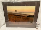 Large framed ocean scene photograph print, Cannon Beach - Haystack Rock, Oregon, signed by artist