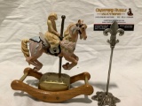 Melodies - Somewhere In Time porcelain rocking horse music box, tested/ working, approx 8 x 4 x 8