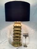 Brass Lamp w/ shade, tested/working, approx 16 x 27 in.