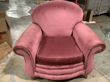 Pink upholstered arm chair, approx 40 x 35 x 35 in.