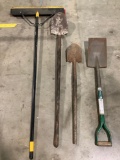 4 pc. lot: 3 shovels and 1 shop broom.