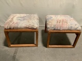 Pair of vintage wood upholstered footstools, approximately 19 x 18 x 15 in.