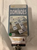 Double 12 color dot dominoes professional quality game set in tin box.